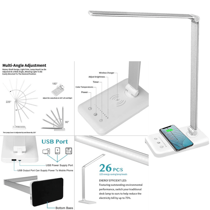 Oxylops LED Desk Lamp | Touch-Dimmable Lamp with USB Charging Port, Timer Function, Foldable Lamp - Angelina Nail Supply NYC