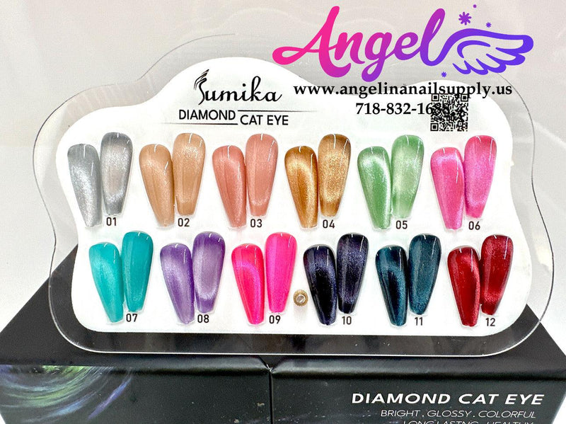 Sumika Diamond Cateye Set 12 Color 1 Base 1 Top 1 Magnets - Angelina Nail Supply NYC