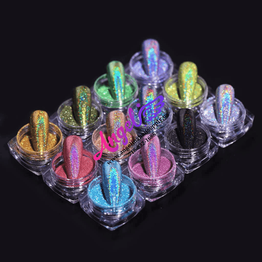Chrome Holographic Powder Pigment TCL 12 Colors Pack - Angelina Nail Supply NYC