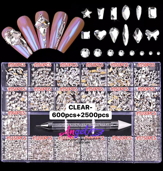 Diamond - Rhinestone Box set 600pcs + 2500pcs - Angelina Nail Supply NYC