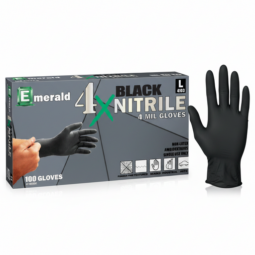 Emerald Glove 4x Black Nitrile Exam - Angelina Nail Supply NYC