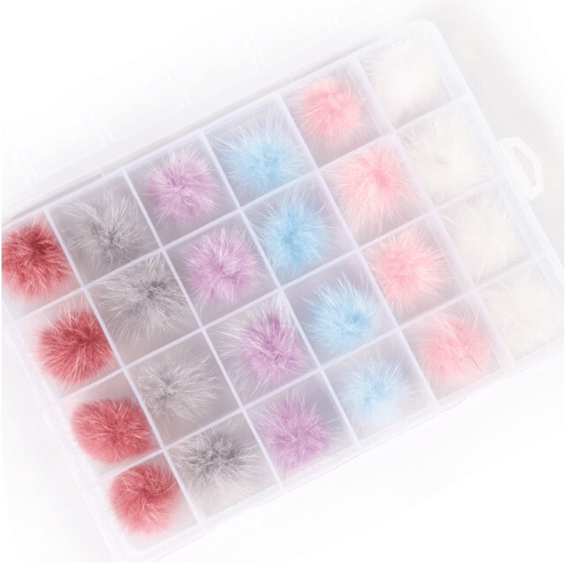 Pom Pom Fluffy Fur Balls Detachable Magnetic Nail Design (1pair) - Angelina Nail Supply NYC